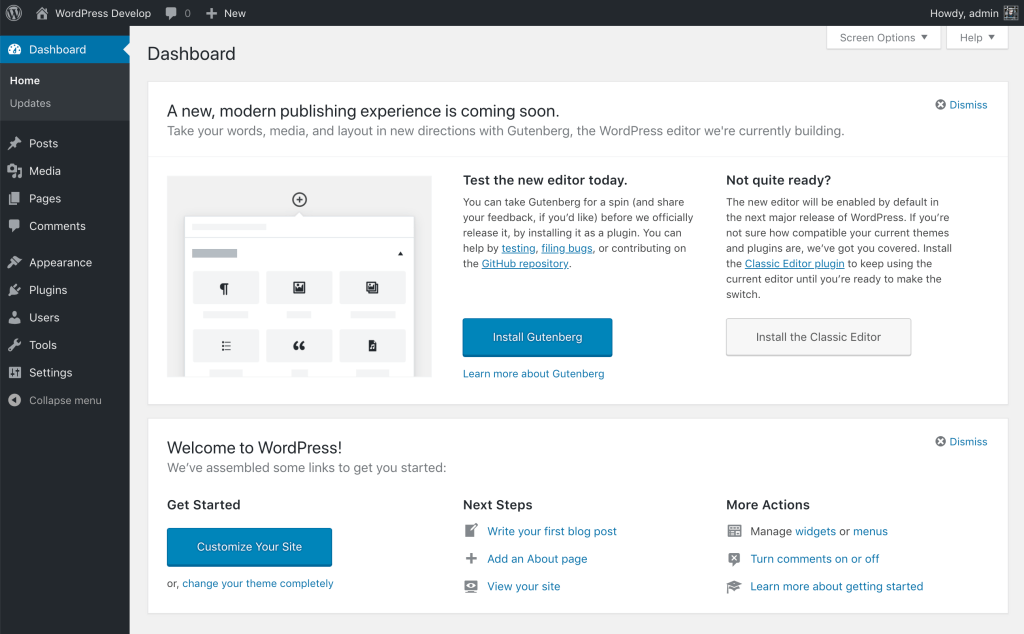 WordPress 5.2 Dashboard